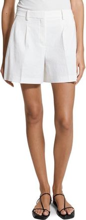 Theory Pleated Stretch Linen Blend Shorts in White at Nordstrom, Size 00
