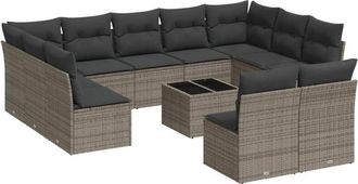 vidaXL Set De Sof&aacute;s De Jard&iacute;n 12 Pzas Con Cojines Rat&aacute;n Sint&eacute;tico Gris Vidaxl