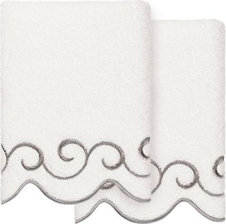 Linum Home Textiles 100% Turkish Cotton Simplicity Scallop 2Pc Embellished Hand Towel Set