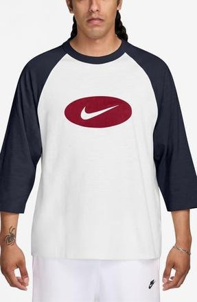 Nike Club Three-Quarter Raglan T-Shirt in Obsidian/White at Nordstrom Rack, Size Xx-Large