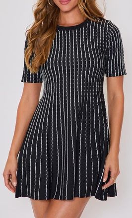 VICI Collection Emily Stripe Knit Fit & Flare Minidress in Black/White at Nordstrom, Size X-Small