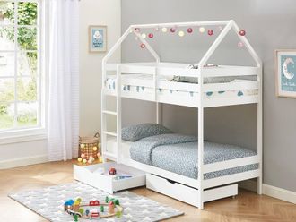 Vente-Unique Hut Bunk Beds With 2 Drawers - 2 X 90 X 190 Cm - Pine - White - CHORI | Size: Single
