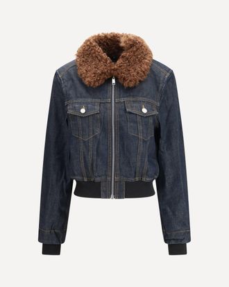 Ganni Giacca in denim con collo in shearling Woman 36