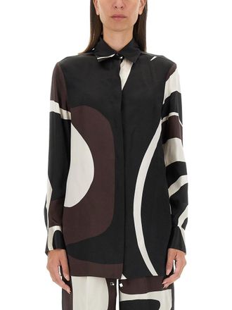Kiton Womens Printed Shirt - Black Silk - Size EU 46 (Womens)