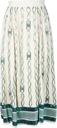 Elisabetta Franchi Long Skirt Embroidery White/Green