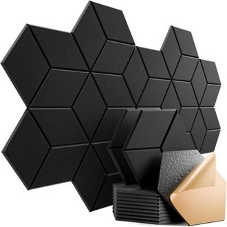 OEM Paquete De 12 Paneles Ac&uacute;sticos Autoadhesivos De 30,5 X 25,4 X 1 Cm - Paneles De Espuma Fonoabsorbente De Alta Densidad, Elegante Dise&ntilde;o En Forma De Y