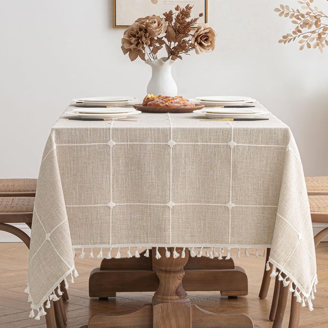 Miulee Tischdecke 100x140cm Graue Streifen Leinenoptik Tischdecke Abwaschbar Table Cloth Boho Tischdecke Quadratisch für Küchentisch und Outdoor Tischtuch ab 29,99 €