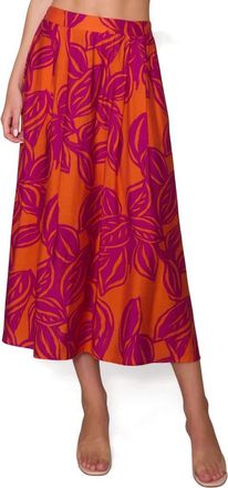 Melloday Floral Print Midi Skirt in Orange /Magenta at Nordstrom Rack, Size X-Large