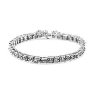 House of Brilliance Silver 2.0 Cttw Diamond Round Miracle Plate Link Bracelet in White at Nordstrom