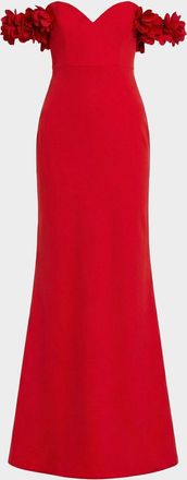Mac Duggal Crepe 3D Flower Off-The-Shoulder Gown