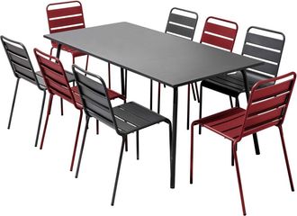 Oviala Conjunto mesa de jard&iacute;n y 8 sillas de metal p&uacute;rpura