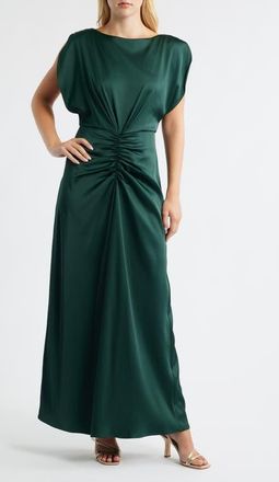 Julia Jordan Ruched Satin Gown in Green at Nordstrom, Size 14