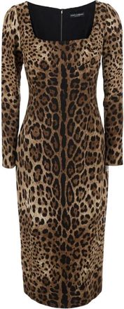 Dolce & Gabbana Midi-jurk met luipaardprint - Dames - Casual kleedjes - Bruin - L - Kleedjes