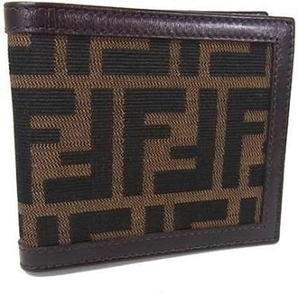 Fendi Brown Leather Canvas Wallet (Bi-Fold) (Pre-Owned)