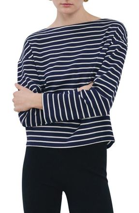 Mango Stripe Boatneck Sweatshirt in Navy at Nordstrom, Size Xx-Small