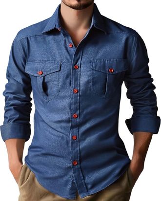 Generic Mens Shirts Long Sleeve Casual Smart Regular Fit Button Down Collar Work Shirts for Men Adult Western Clothes Designer Dress England Classic Full Slee