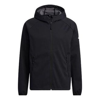 adidas Softshell Jkt Outdoor Sports Solid Color Logo Fleece Lined Hooded Jacket Black H13799