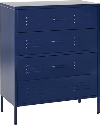 Beliani Beliani - C&oacute;moda De Metal Azul Marino 80 X 40 Cm 4 Cajones Almacenaje Industrial Enago
