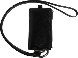 Dolce & Gabbana Zwarte leren logo-ge&euml;tste kaarthouder - unisex - Portefeuilles - Zwart - ONE Size - Leer - Accessoires