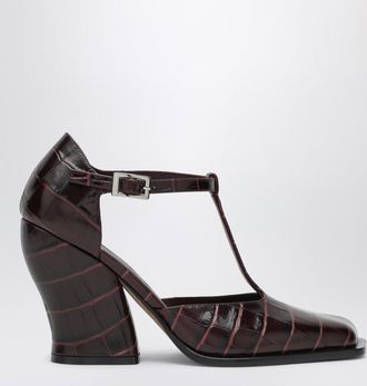 Loewe Burgundy Onda T-bar pumps in embossed leather