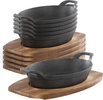 MegaChef 6 Piece Mini Cast Iron Oval Pan with Wood Tray Set in Black at Nordstrom