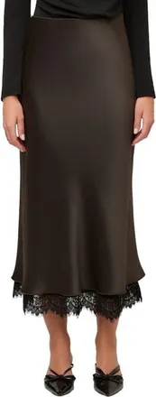 Fifteen Twenty Mia Lace Trimmed Bias Midi Skirt in Espresso at Nordstrom, Size X-Small