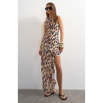 Topshop Abstract Print Mesh Sheath Maxi Dress in Brown at Nordstrom, Size X-Small