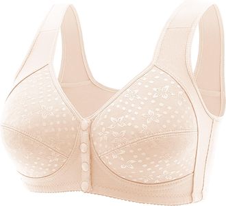 Generic Front Button Non-Wired Bra Front Fastening Bras Comfort Snap Closing Wirefree Cotton Crop Top for The Elderly Balcony Bra Ladies Skin-Friendly Breatha