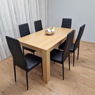 Kosy Koala Dining Set of 6 Dining Table and 6 Black Faux leather Chairs Dinig Room Furniture