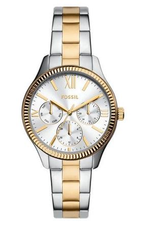 Fossil Rye Multifunction Two Tone Bracelet Watch, 36mm in Silver at Nordstrom Rack