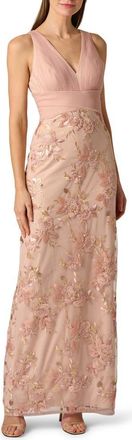 Aidan Mattox Embroidered Mesh Gown in Blush at Nordstrom, Size 12