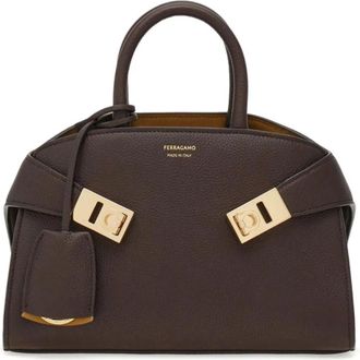 Ferragamo Brown Lambskin Grained Texture Handbag