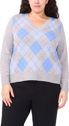 Halogen Argyle V-Neck Sweater in Light Heather Grey at Nordstrom Rack, Size 2X