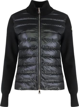 Moncler Cardigan met gewatteerde panelen - Dames - Gewatteerde jassen - Zwart - M - Wol - Jassen