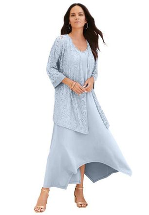 Roaman's Lace Jacket Dress Set in Pearl Grey at Nordstrom, Size 32