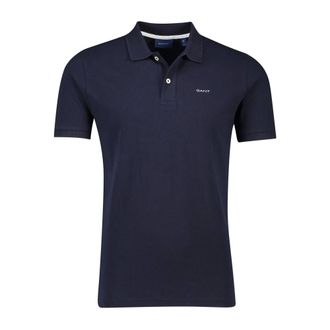 GANT Tops, Heren, Blauw, M, Katoen, Donkerblauw Polo Shirt met Korte Mouwen
