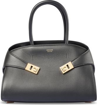 Ferragamo Structured Leather Handbag with Gold-tone Hardware