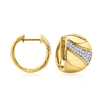 Ross-Simons Diamond Asymmetrical Wave Hoop Earrings in 18kt Gold Over Sterling