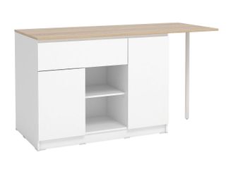 Vente-Unique Isla central de cocina con 2 puertas, 1 caj&oacute;n y 2 estantes - blanco y natural claro - TUNORI