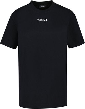 Versace Mens Writing Embroidery T-Shirt Black Cotton
