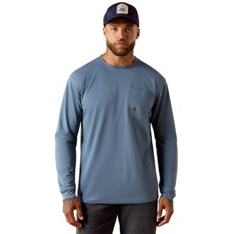 Ariat Mens Rebar Heat Fighter Staple T-Shirt Long Sleeve in Baleen Blue, Size X-Large, by Ariat