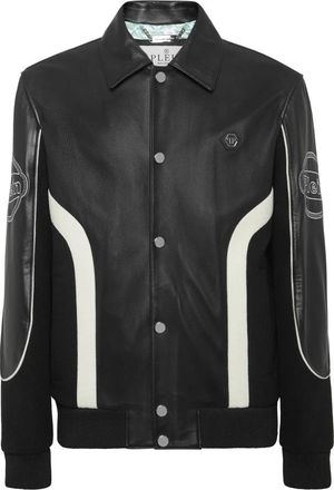 Philipp Plein Coster Bomber Jacket LS - Heren - Zomerjassen - Zwart - 2XL - Leer - Jassen