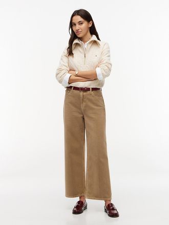 Tommy Hilfiger Womens High-Rise Garment-Dyed Wide Leg Jean - Camel - 10
