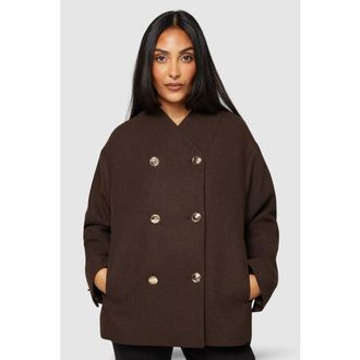 Wallis Petite Grown On Neck Peacoat in Chocolate at Nordstrom, Size 16P