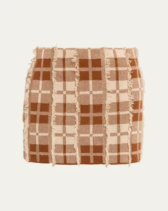 Guest In Residence Fringe Plaid Mini Skirt