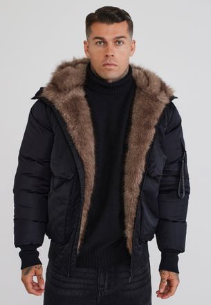 Siksilk Chaqueta Bomber con Capucha Negra para Hombre XXL