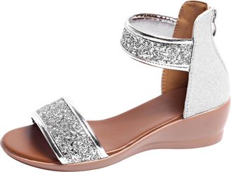 Generic Women Solid Zipper Casual Open Toe Comfortable Beach Walking Shoes Sandals for Ladies Holiday Outdoors (Silver, 6.5)