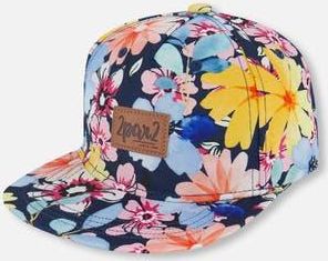 Deux par Deux Baby Girls Printed Cap Navy And Yellow And Pink Flowers in Navy Yellow And Pink Flowers at Nordstrom, Size 12-24 M