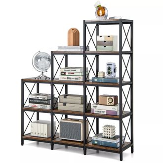 Costway Costway Wooden 9 Cube Bookcase 5 Tier Open Storage Cabinet Free Standing Anti-toppling in Brown
