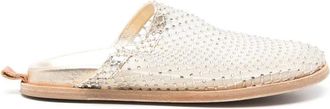 Forte_Forte Slippers met strass-steentjes - Dames - Slip ons - Grijs - 37 EU - Leer - Schoenen